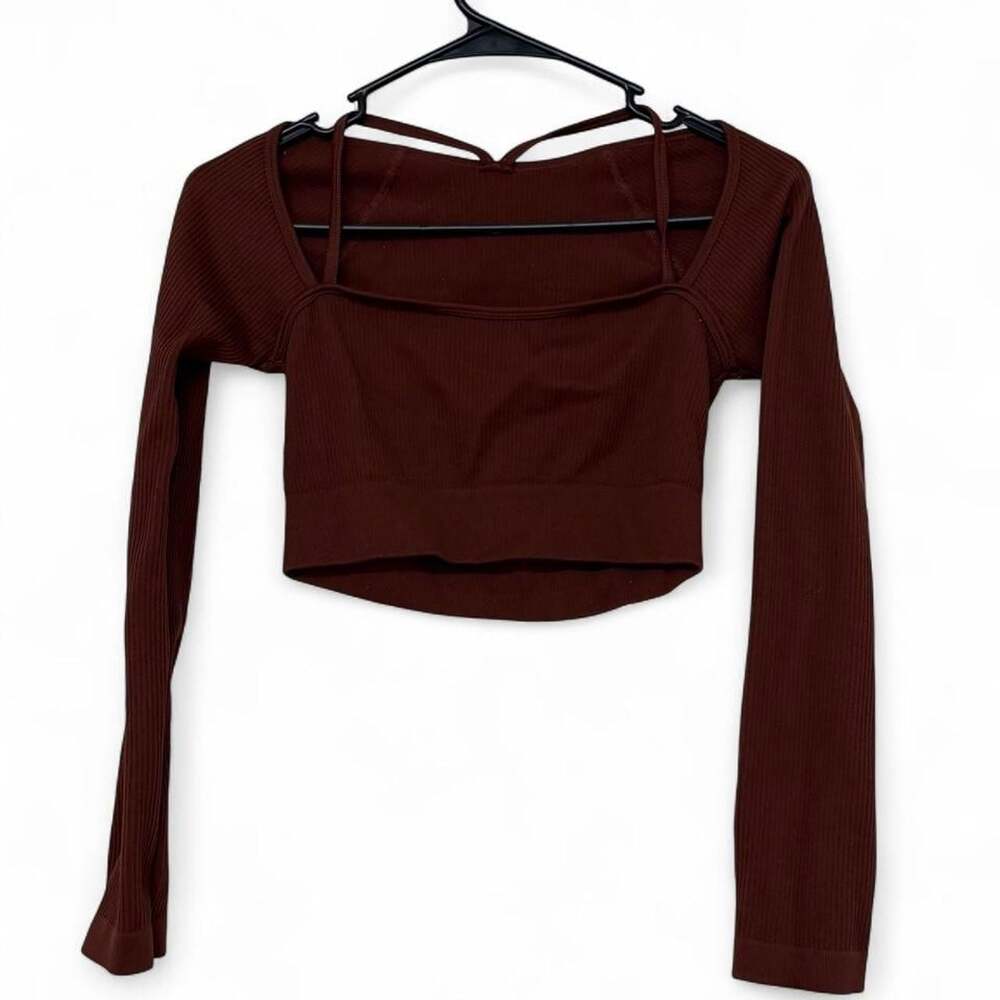 Women's Brown and Burgundy Crop-top
